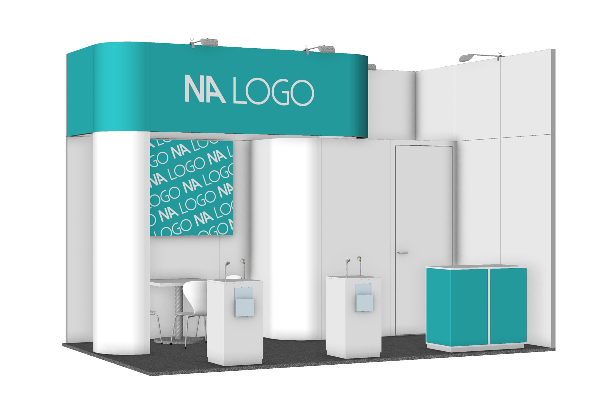 NALO Eckstand LIAN 3x5m Perspektivansicht mit Möbeln