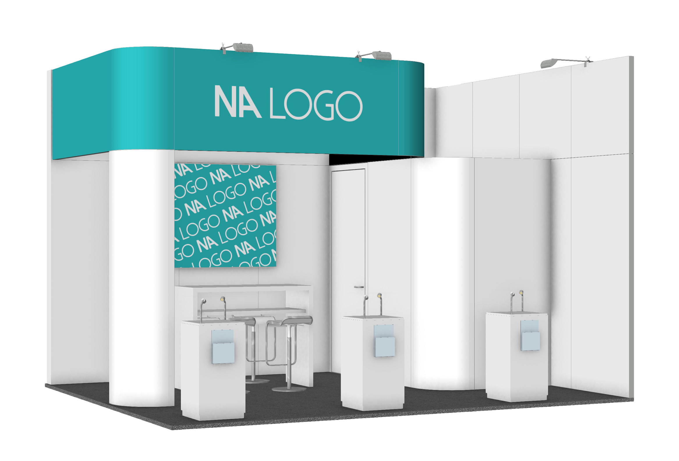 NALO Eckstand LIAN 4x5m Perspektivansicht mit Möbeln